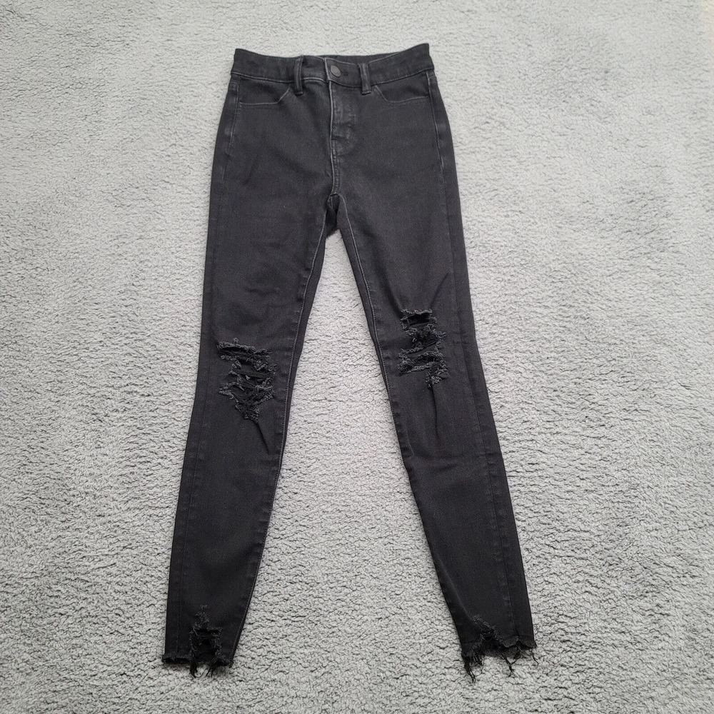 American Eagle Outfitters Jeans Womens 0 Black‎ distressed Skinny Dream Raw Hem